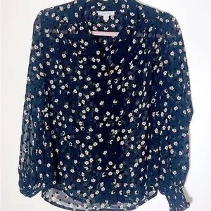 Floral Navy Blue Sheer Blouse